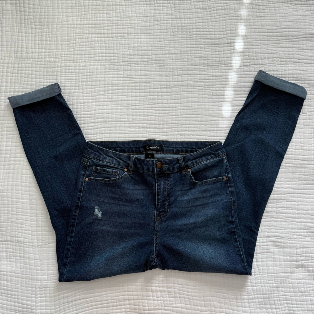 d.jeans dark wash distressed stretchy denim jeans size 10